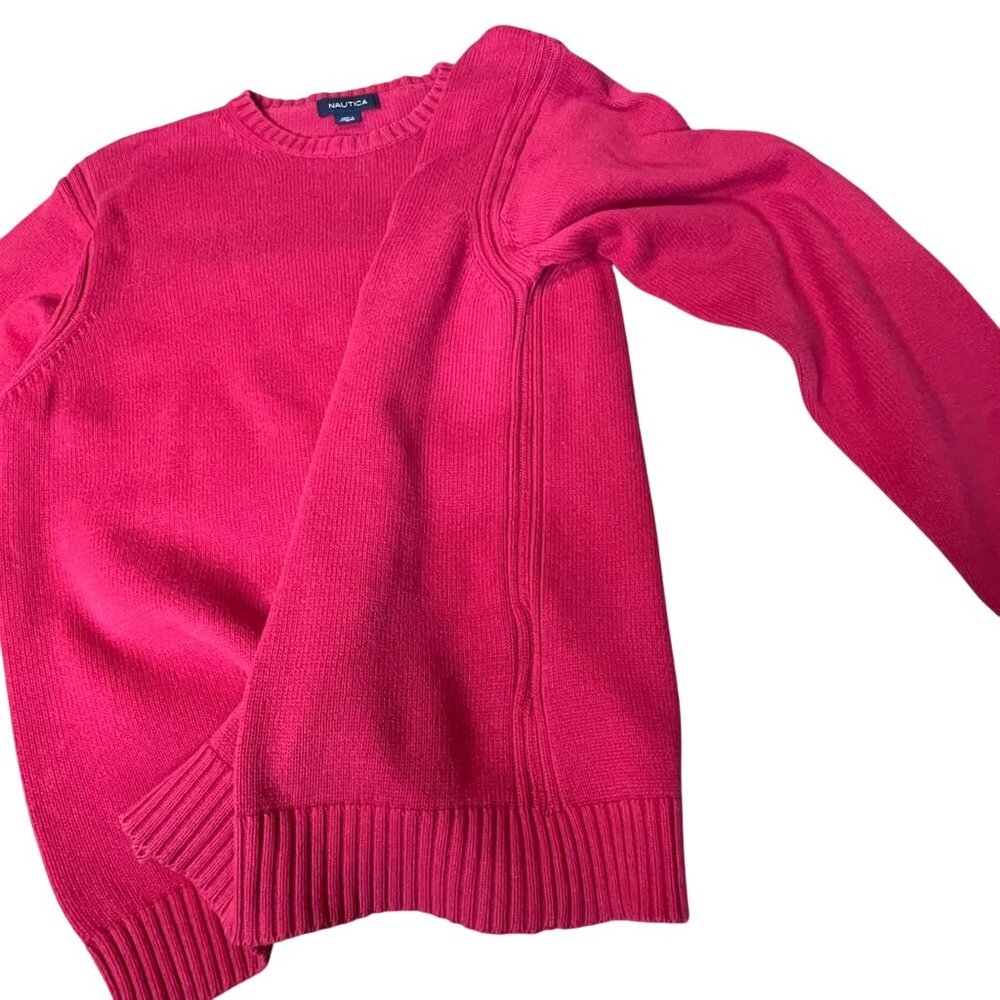 Nautica Men's Medium Red Cotton Sweater Crewneck Long Sleeve Logo Valentine - Picture 5 of 12